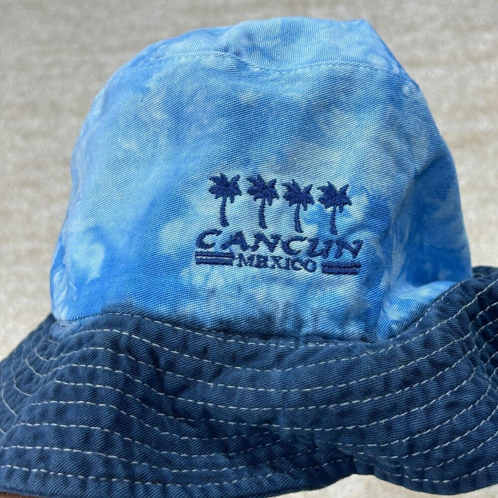 Buho Bucket Hat Unisex One-Size Blue Tie Dye Cancun Mexico Cotton Palm Prewashed